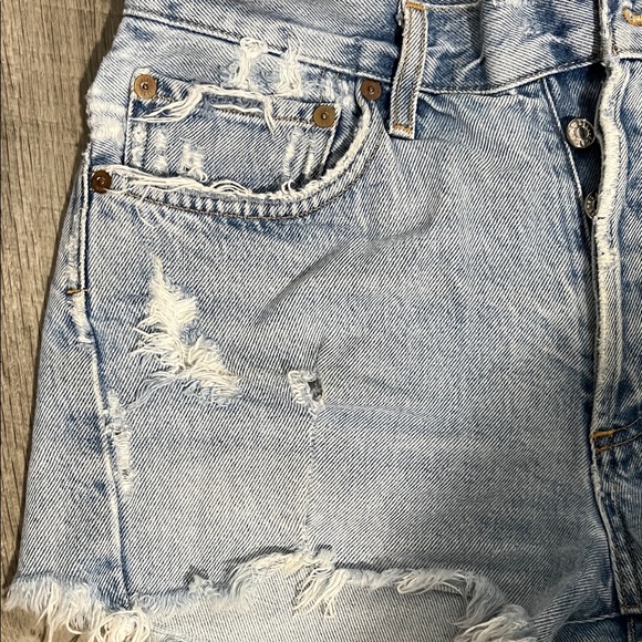 Agolde Light Wash Distressed Denim Cutoff Shorts - Picture 9 of 10